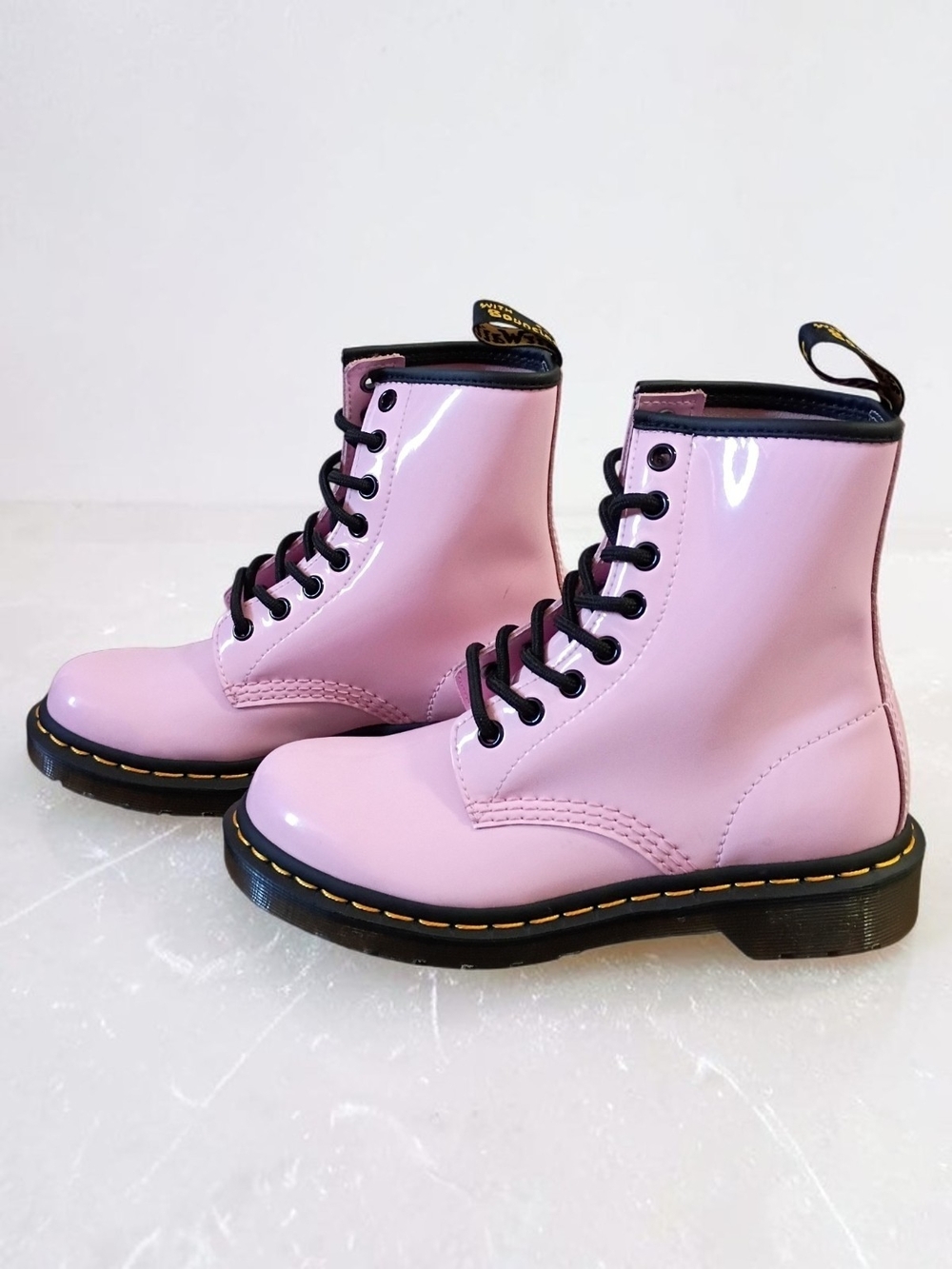 Dr. Martens 1460 W Pale Pink Patent Leather Lamper Boots